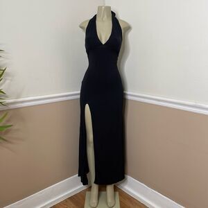 SHEIN Women’s Y2K Vintage Halter Deep V-Neck Tie Maxi Dress